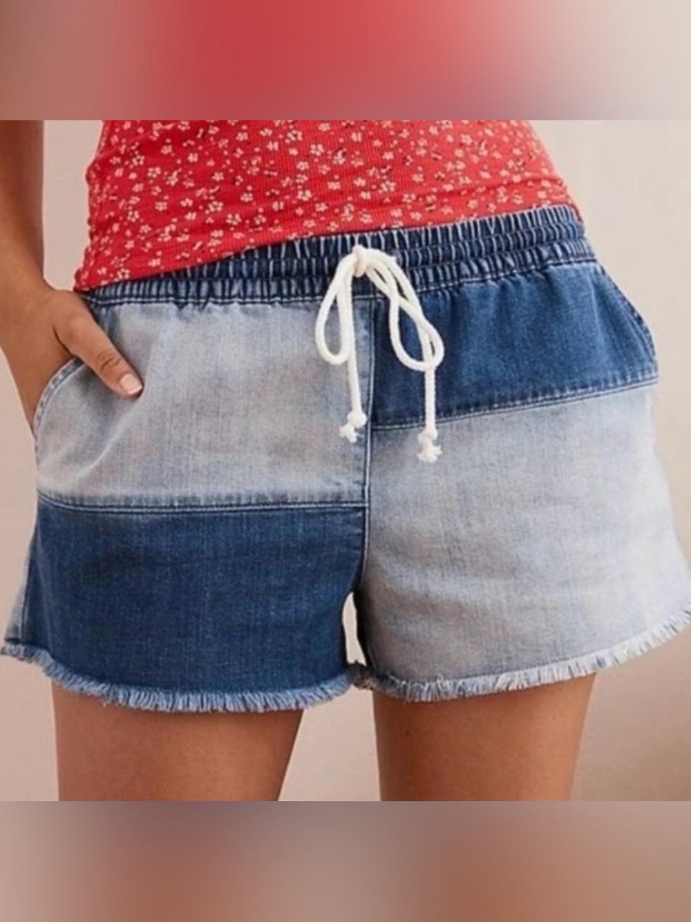 Aerie Womens M Blue Denim Patchwork Cut-Off Jean Shorts Boho Y2K Festival